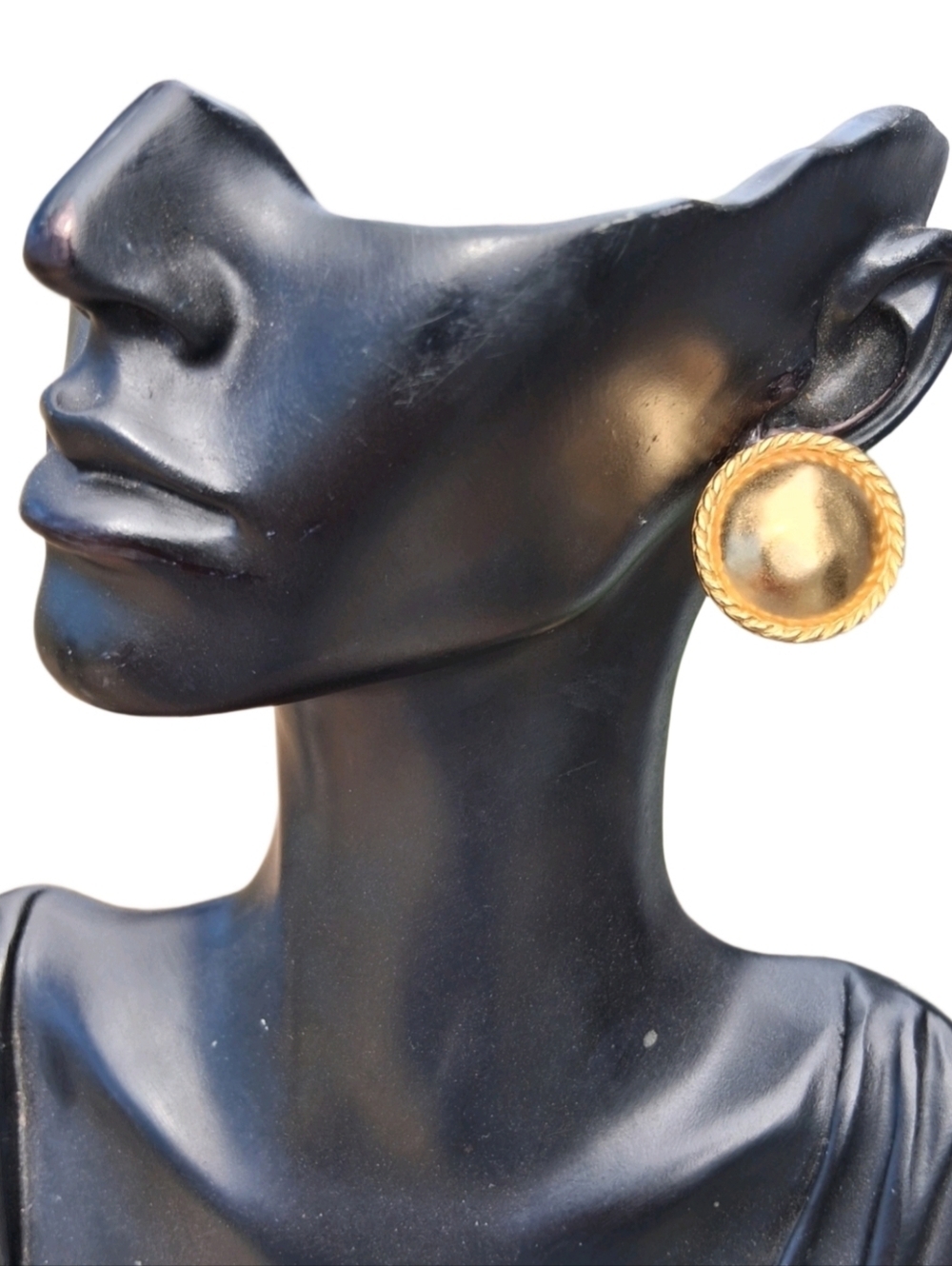 Vintage Carolee Gold Tone Domed Button Earrings Twisted Rope Border Clip On
